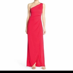 BCBG MAXAZRIA "COURTNEY" ONE SHOULDER JERSEY GOWN